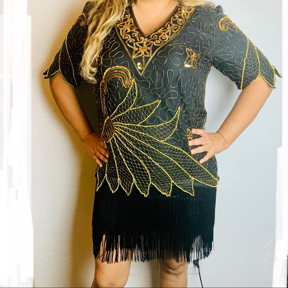 Tan Choo vintage sequin beaded fringe dress